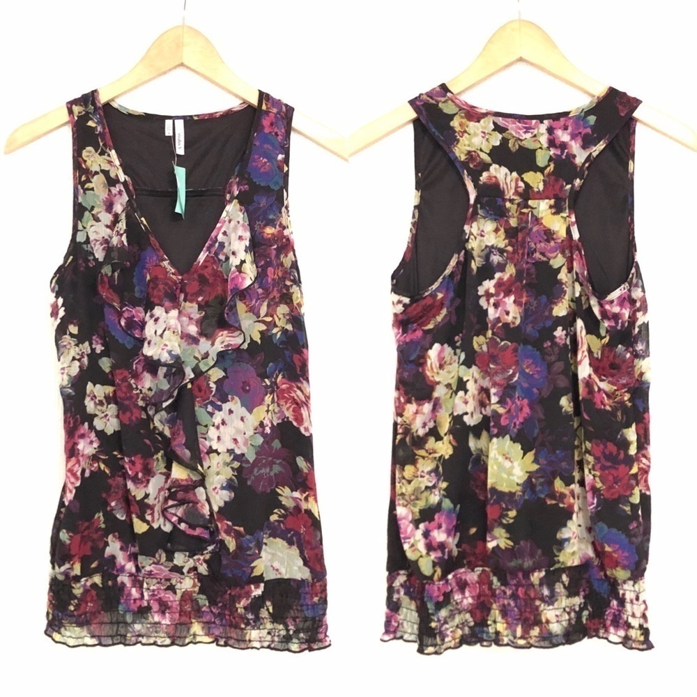 NEW Maurices Studio Y Floral Sheer Overlay Ruffle